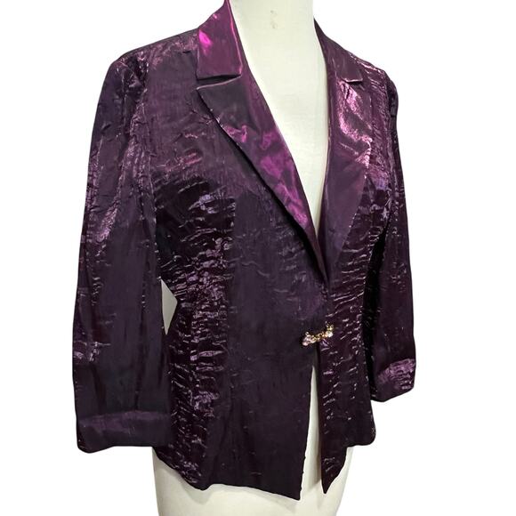 Alex Evenings Vintage Blazer Jacket Women 8 Purple Crinkled Cocktail Whimsygoth - Picture 3 of 15